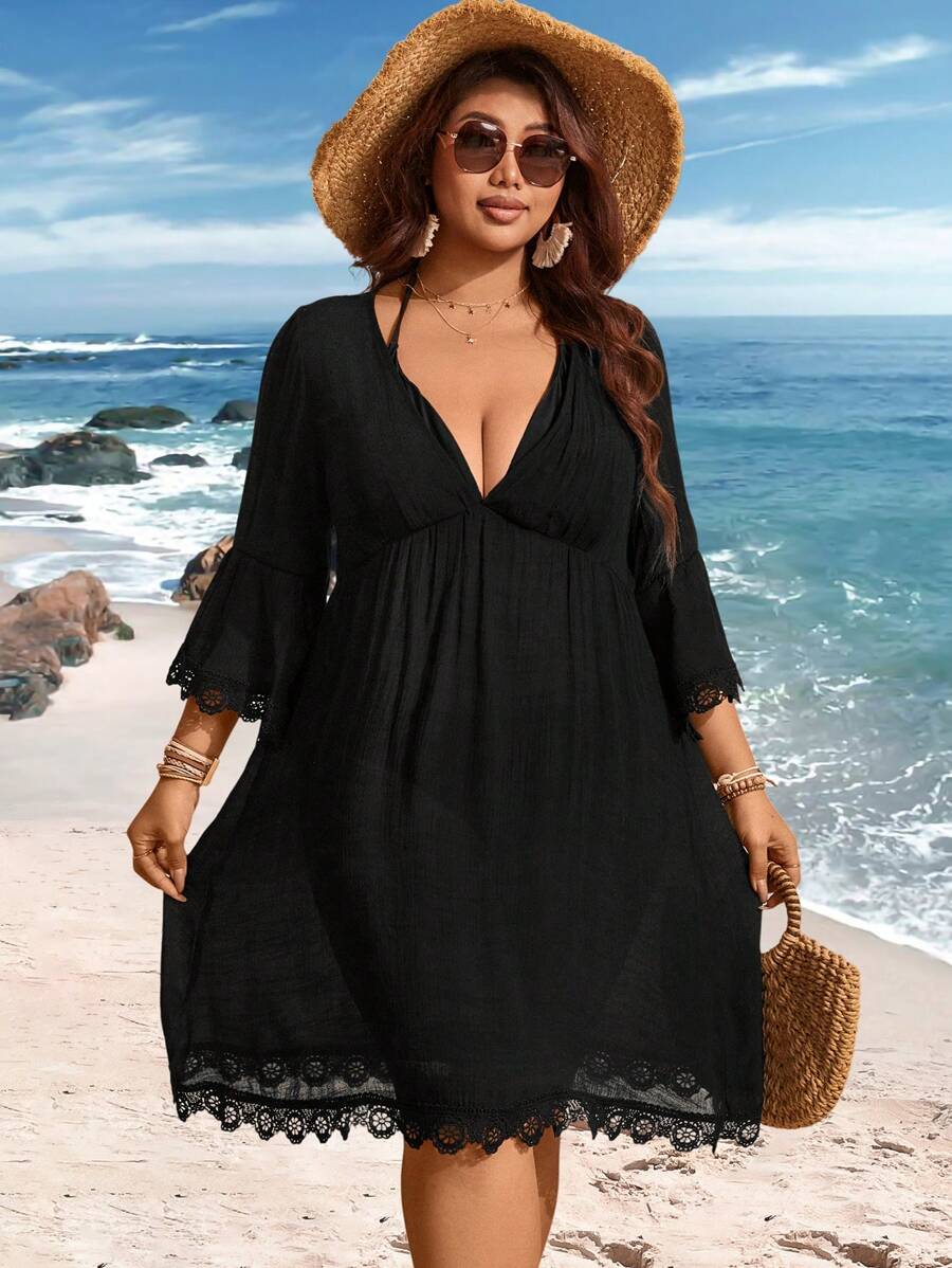 Saída de Praia Plus Size com Renda nas Barras