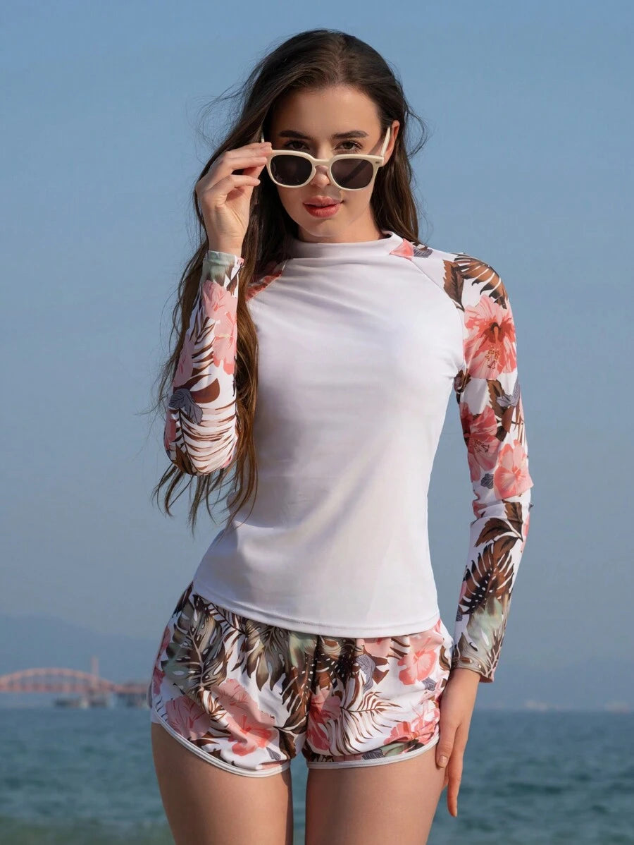 Conjunto UV Feminino Folhagens Tropicais