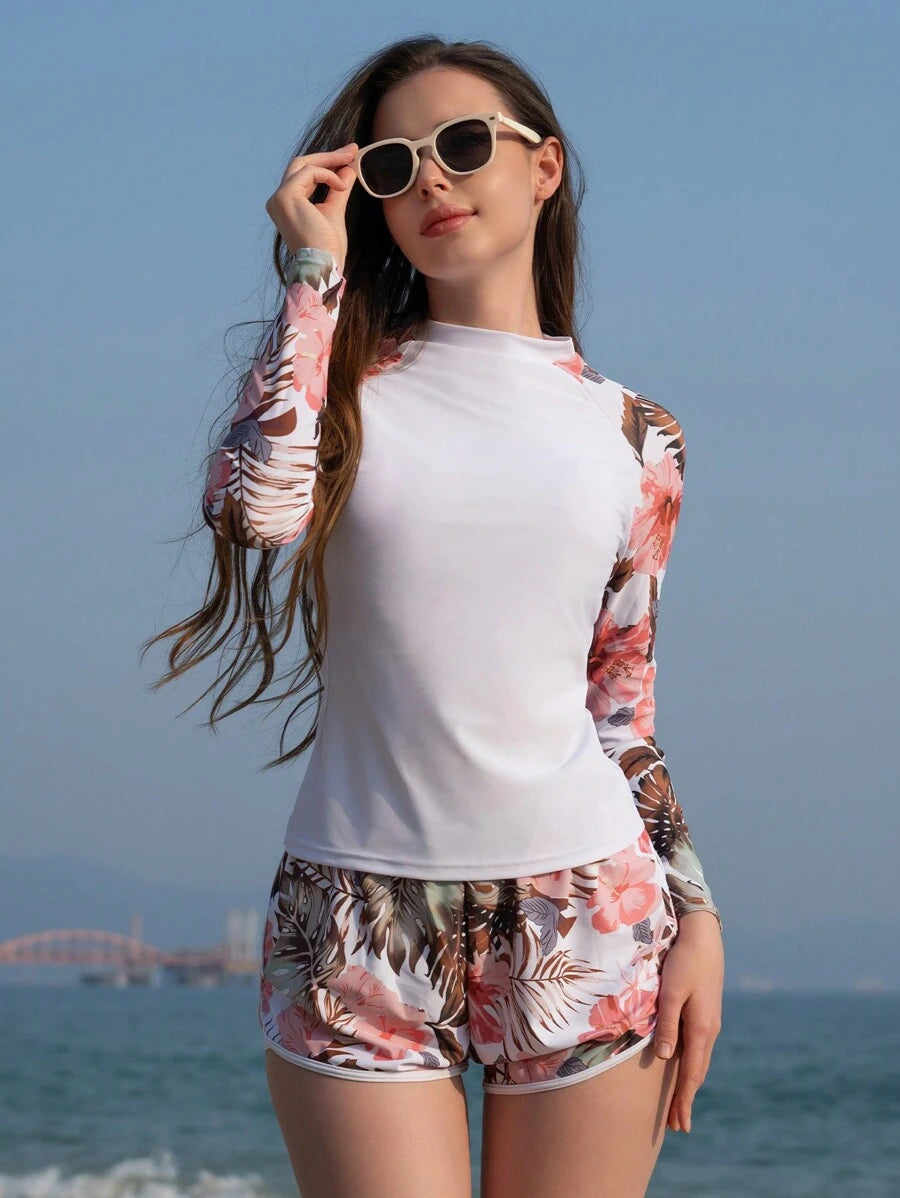 Conjunto UV Feminino Folhagens Tropicais
