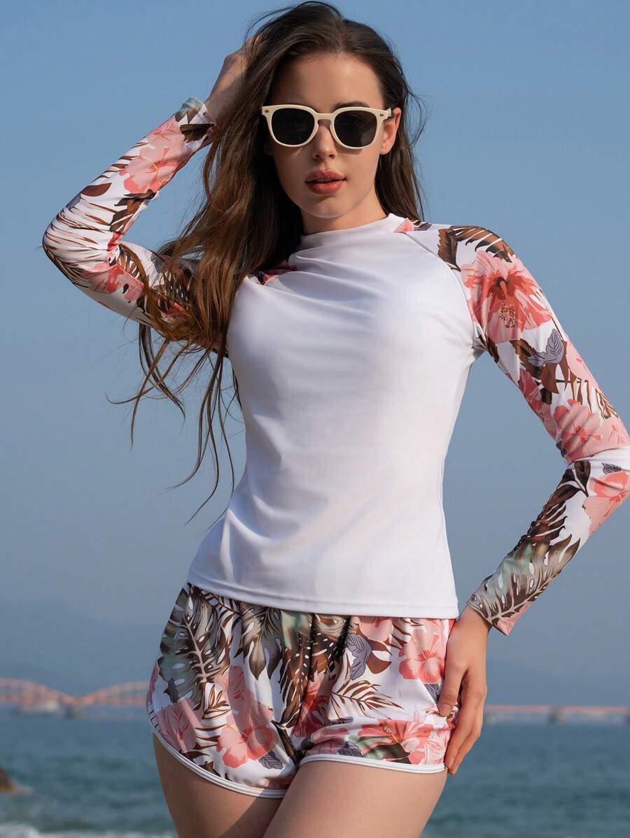 Conjunto UV Feminino Folhagens Tropicais