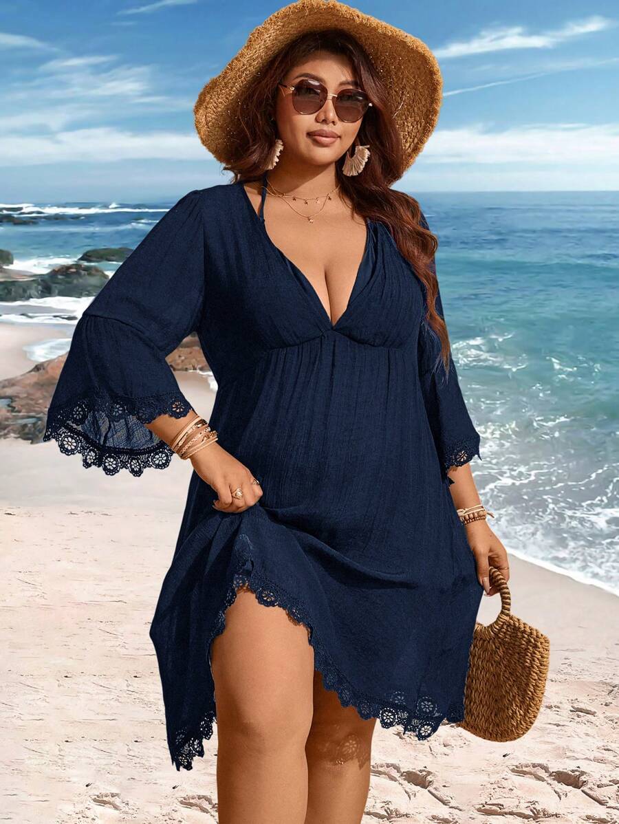 Saída de Praia Plus Size com Renda nas Barras