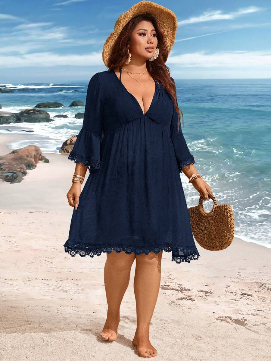 Saída de Praia Plus Size com Renda nas Barras