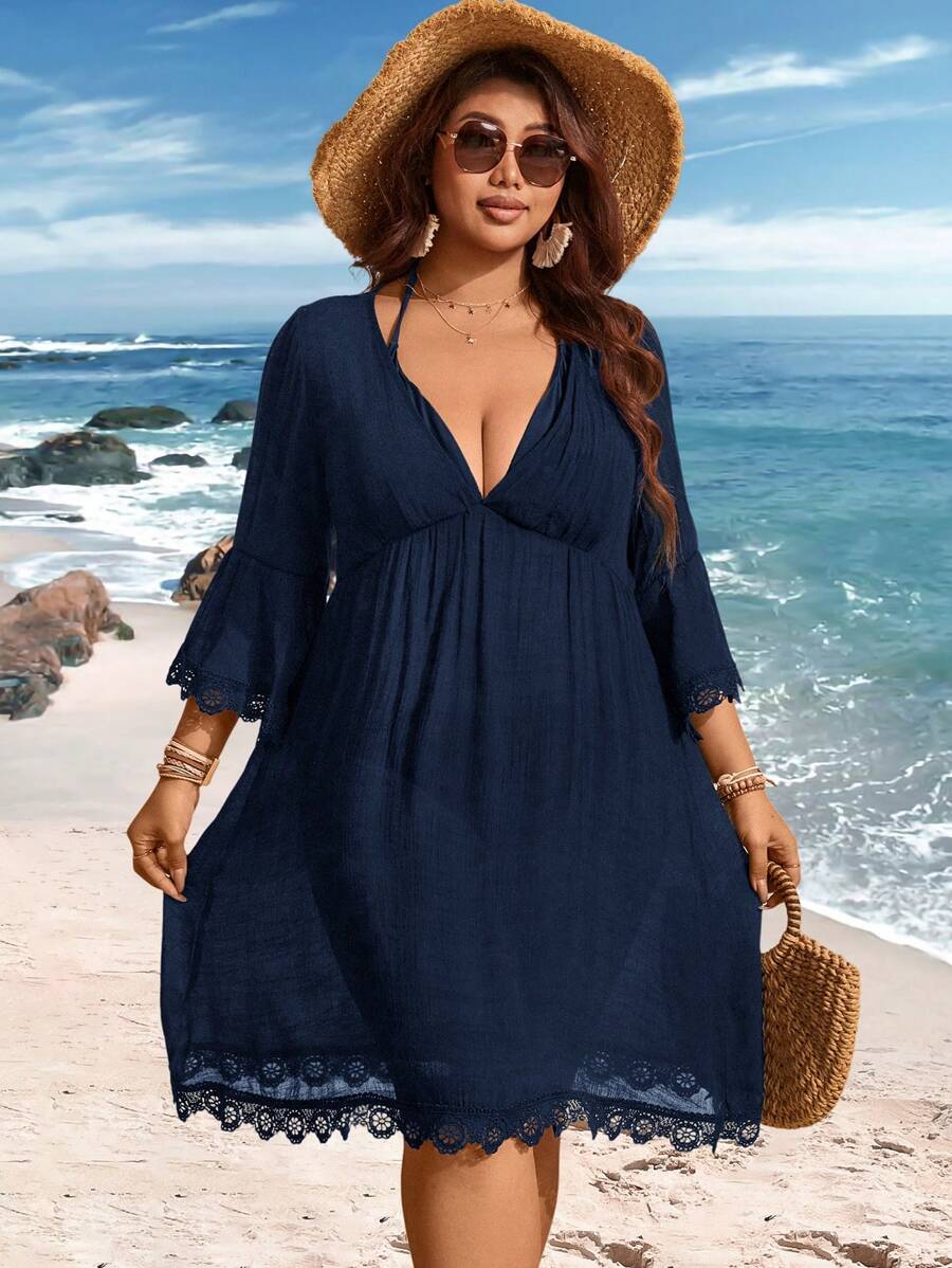 Saída de Praia Plus Size com Renda nas Barras