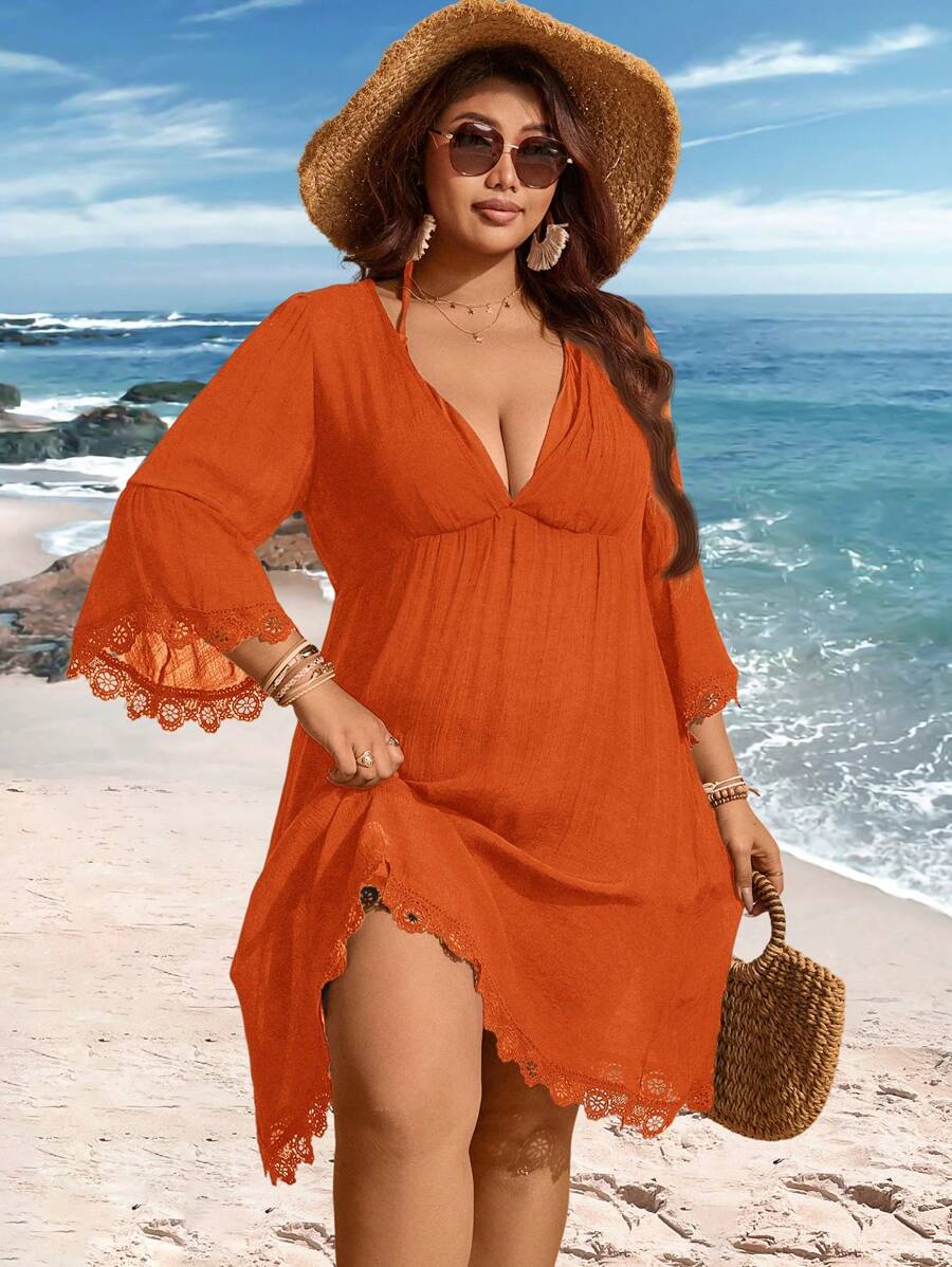 Saída de Praia Plus Size com Renda nas Barras