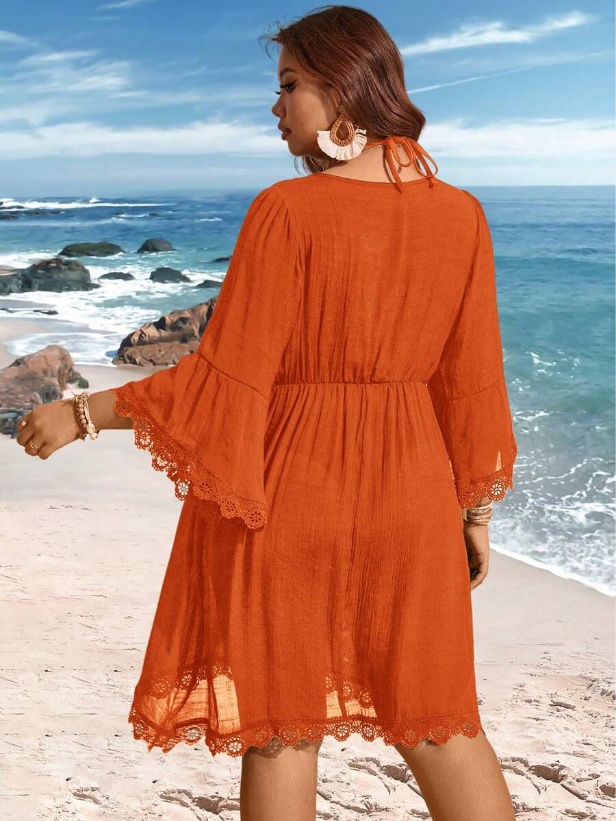 Saída de Praia Plus Size com Renda nas Barras