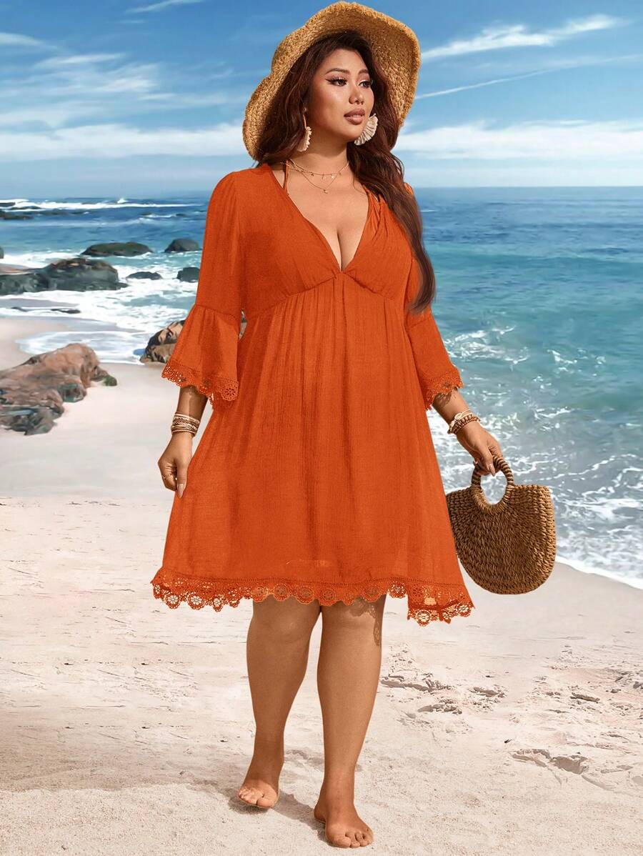 Saída de Praia Plus Size com Renda nas Barras