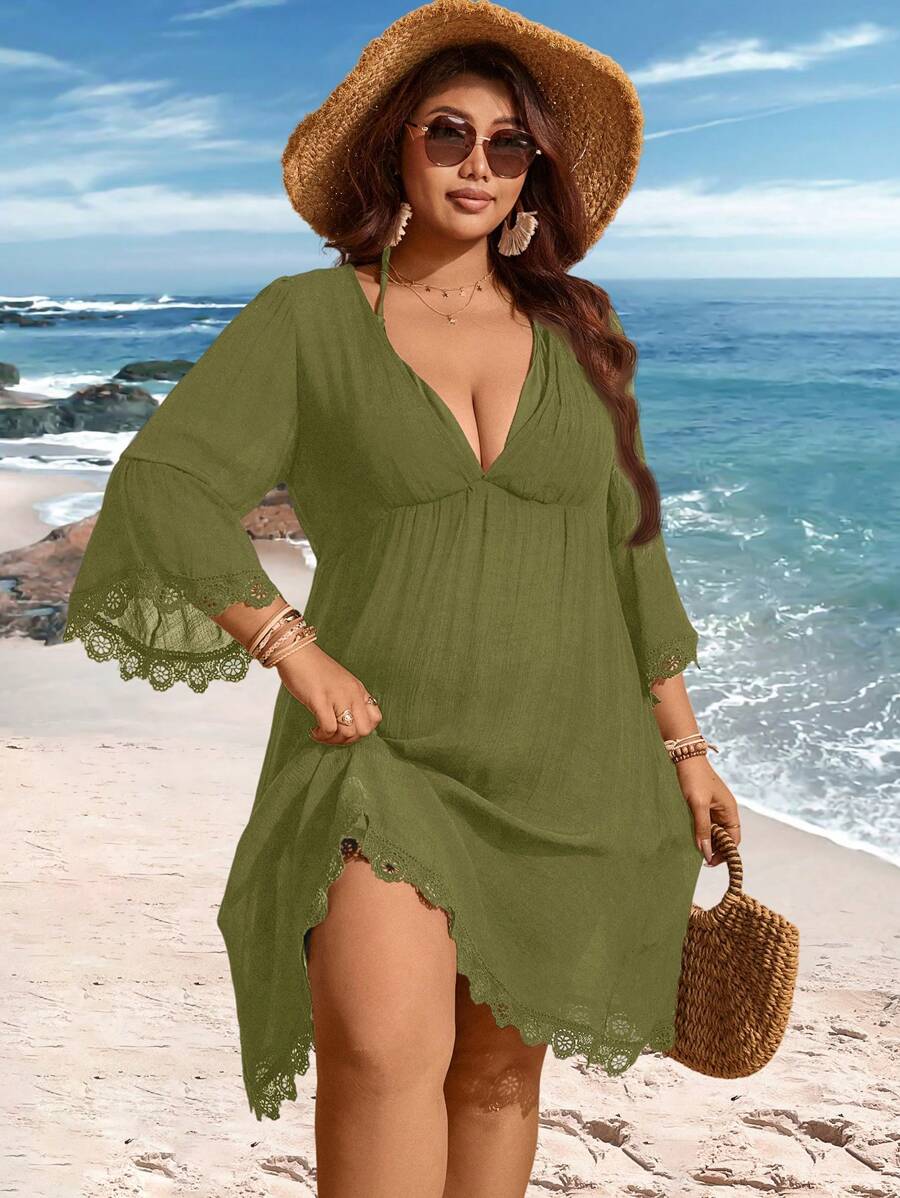 Saída de Praia Plus Size com Renda nas Barras