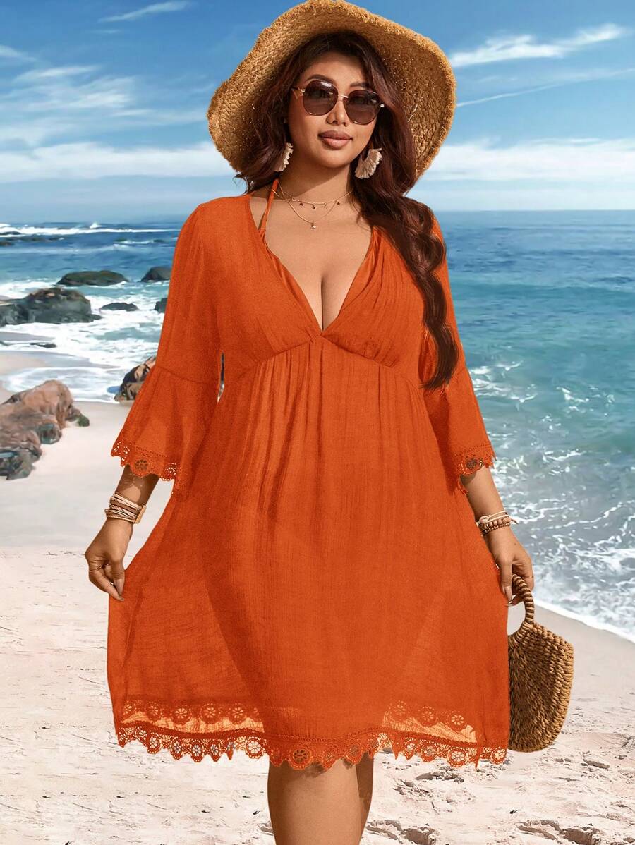 Saída de Praia Plus Size com Renda nas Barras