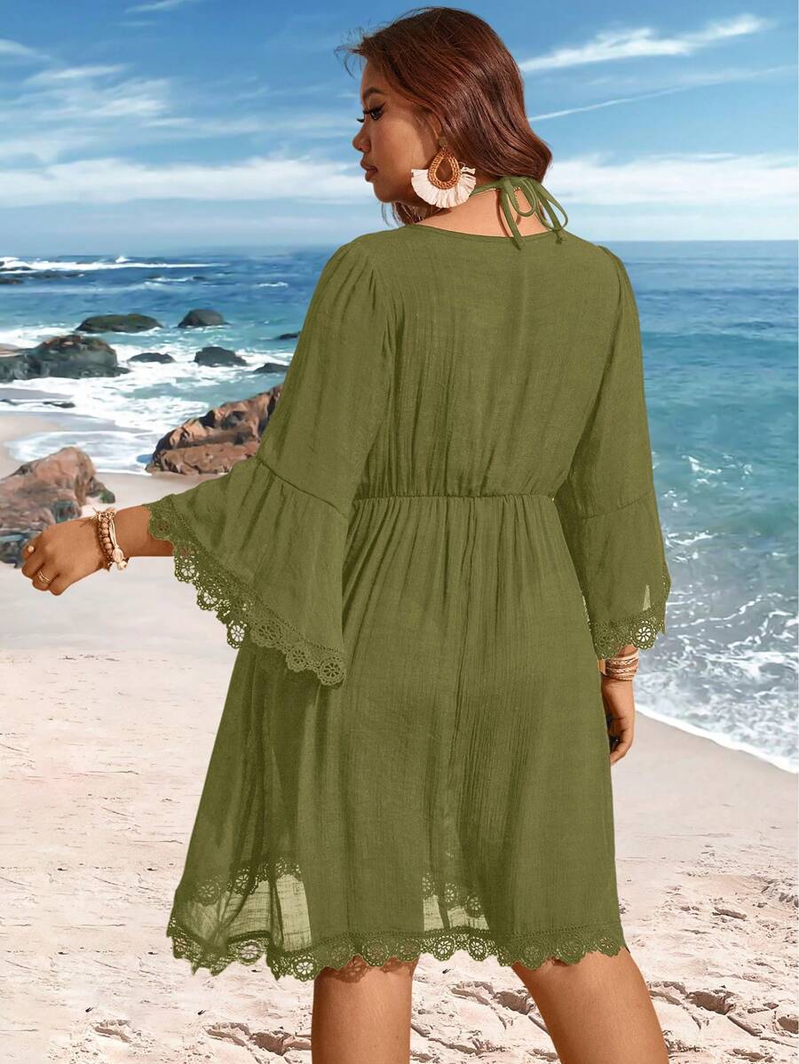 Saída de Praia Plus Size com Renda nas Barras