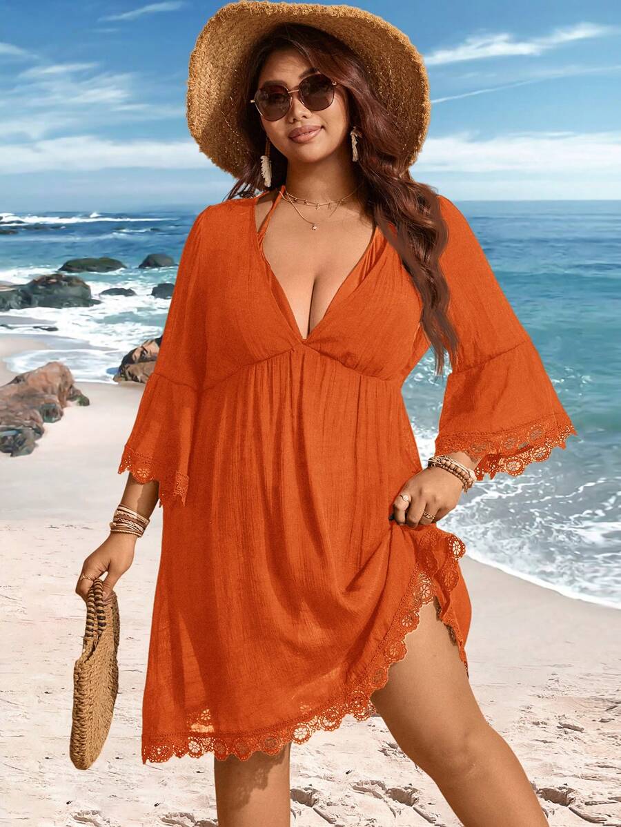 Saída de Praia Plus Size com Renda nas Barras