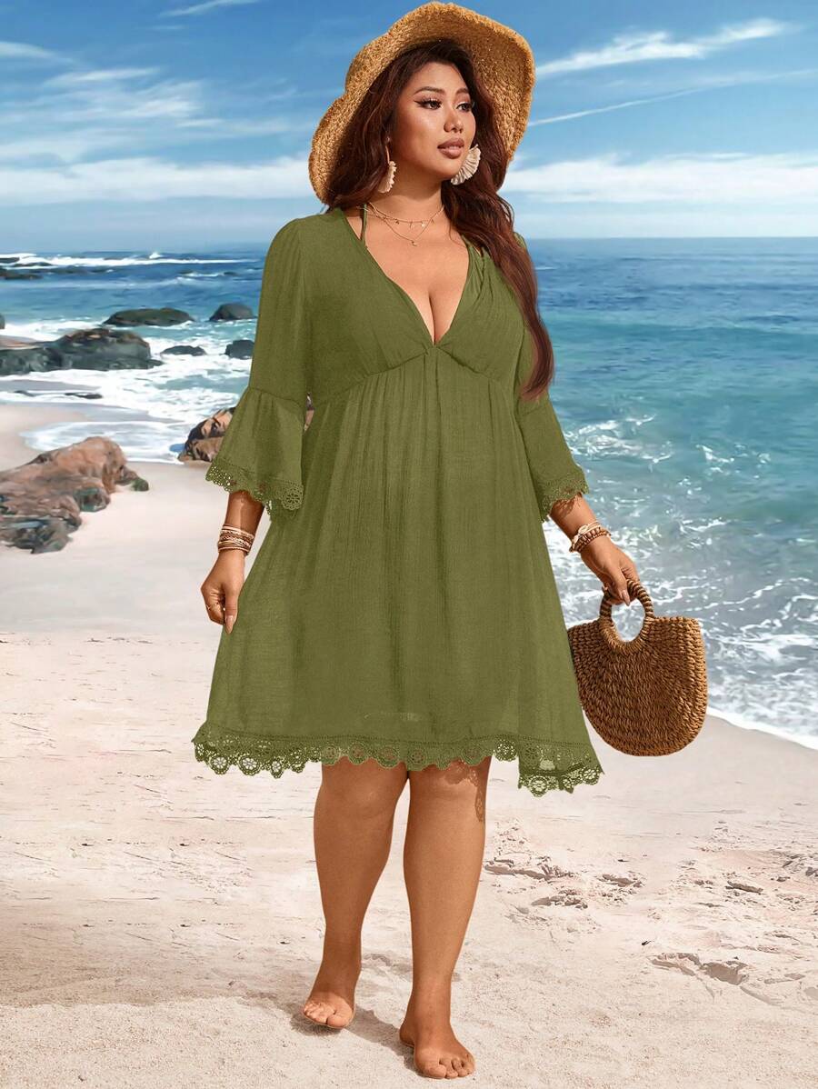 Saída de Praia Plus Size com Renda nas Barras
