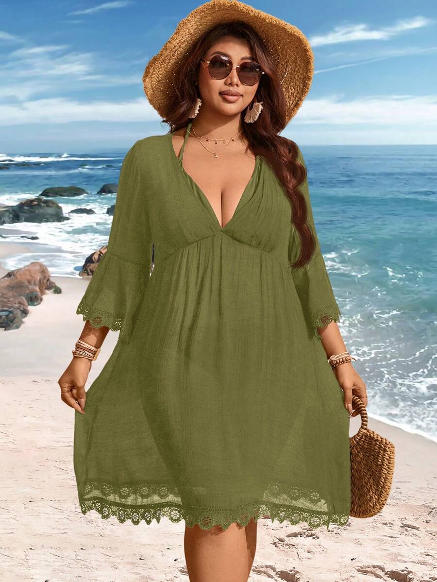 Saída de Praia Plus Size com Renda nas Barras