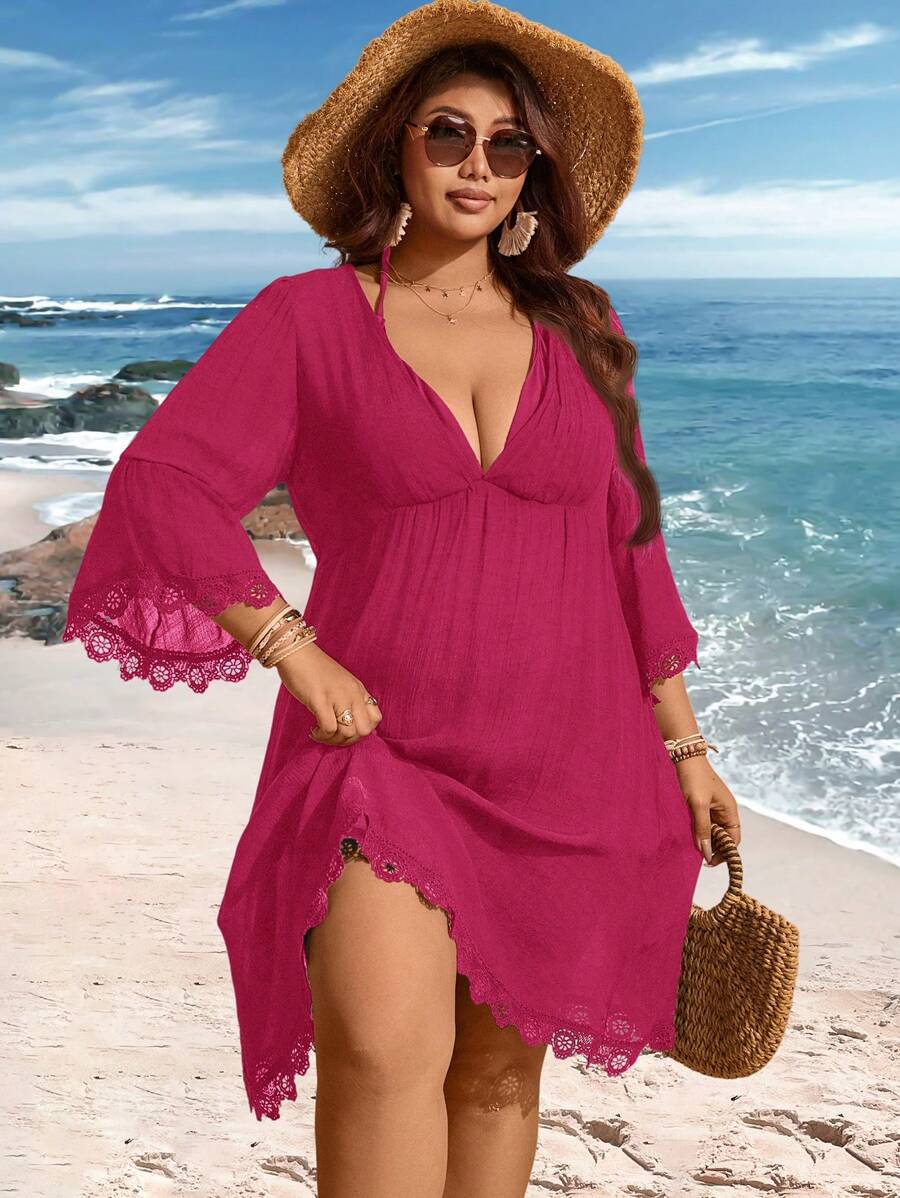 Saída de Praia Plus Size com Renda nas Barras