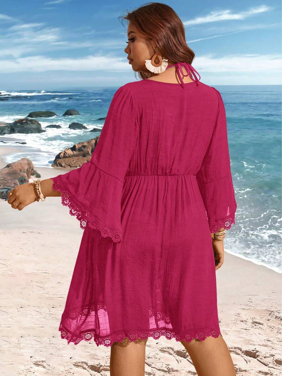 Saída de Praia Plus Size com Renda nas Barras
