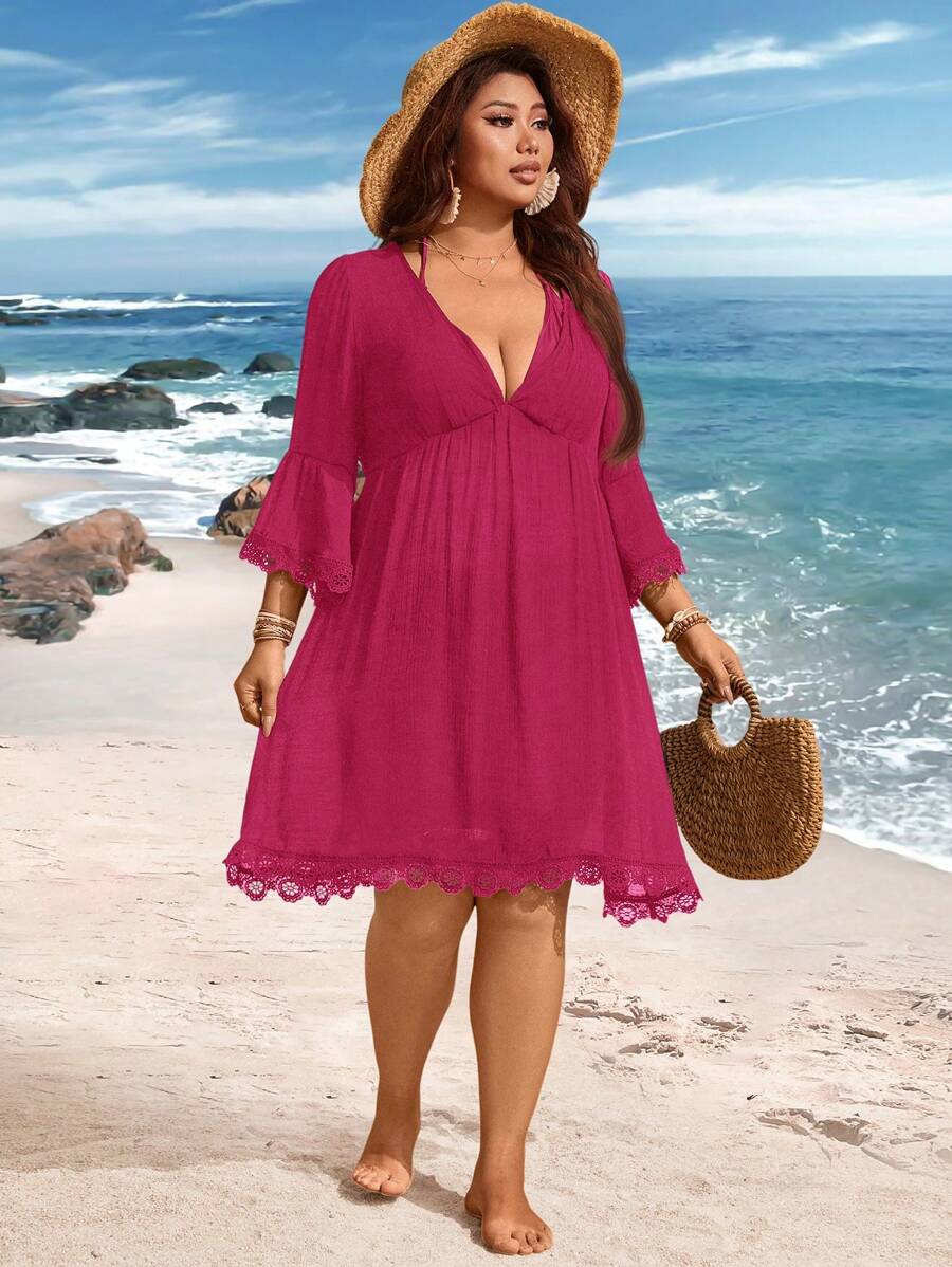 Saída de Praia Plus Size com Renda nas Barras