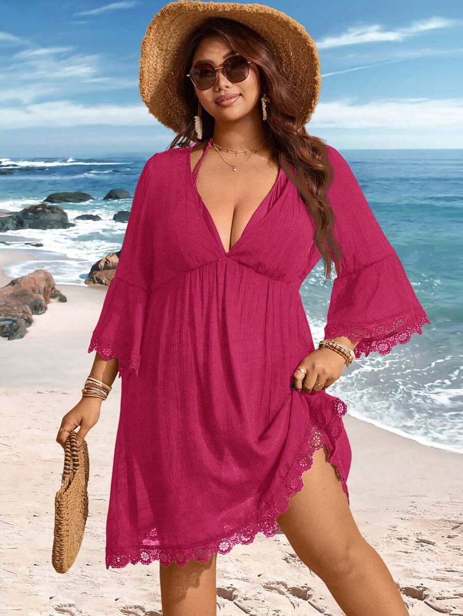 Saída de Praia Plus Size com Renda nas Barras