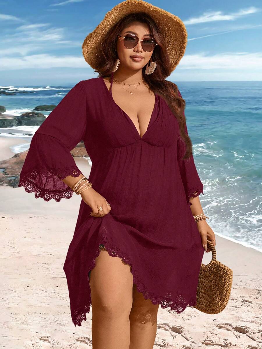 Saída de Praia Plus Size com Renda nas Barras