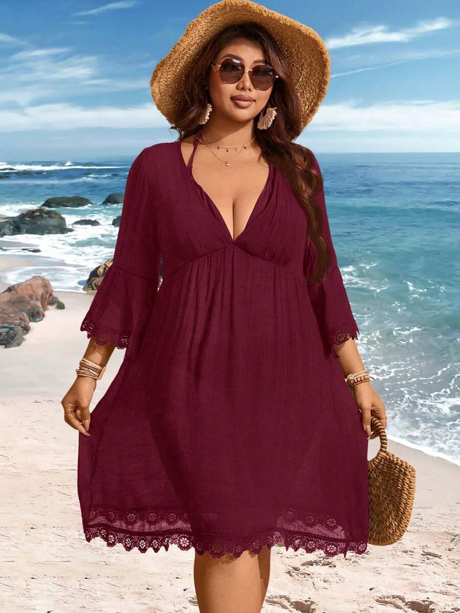 Saída de Praia Plus Size com Renda nas Barras