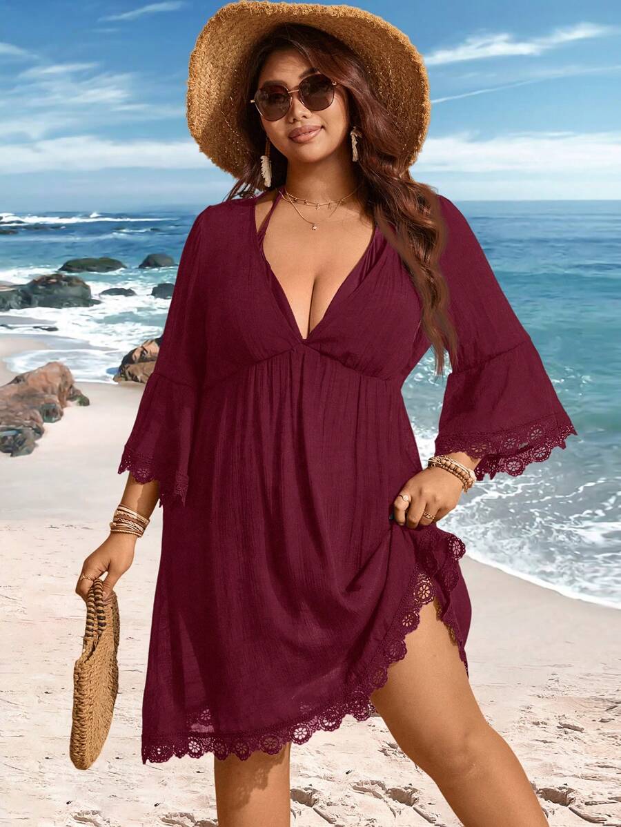 Saída de Praia Plus Size com Renda nas Barras