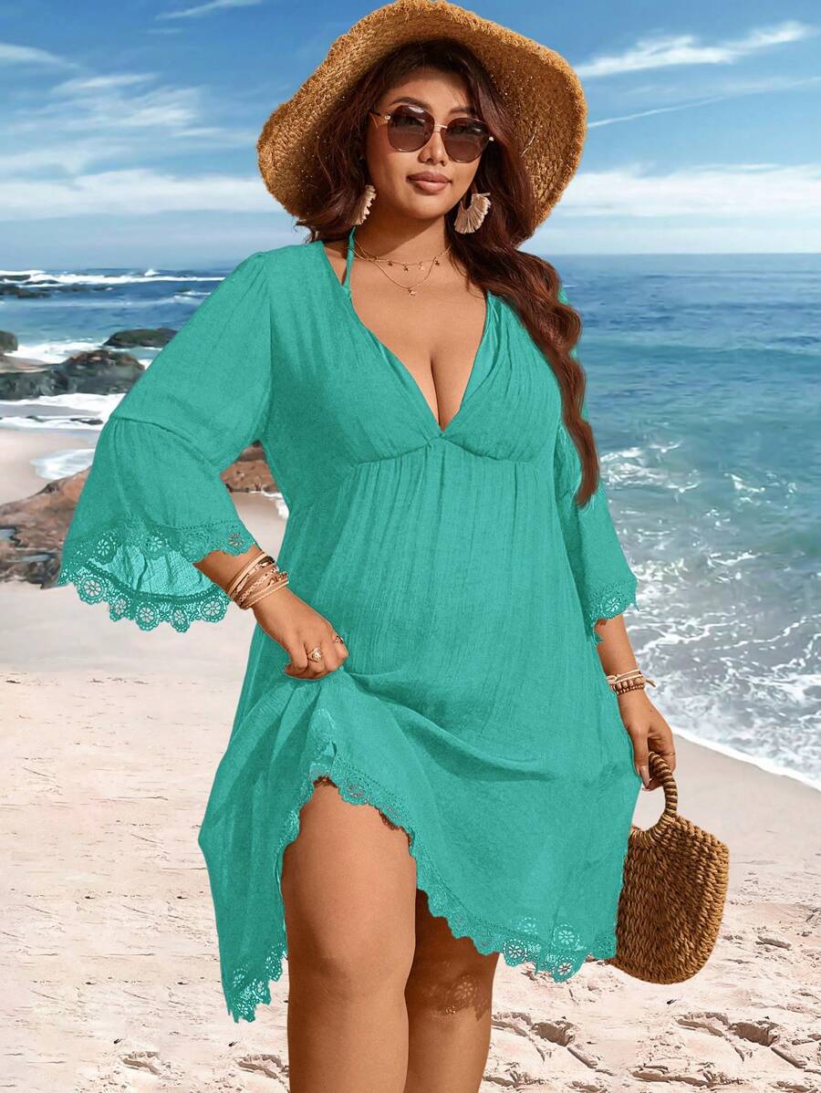 Saída de Praia Plus Size com Renda nas Barras