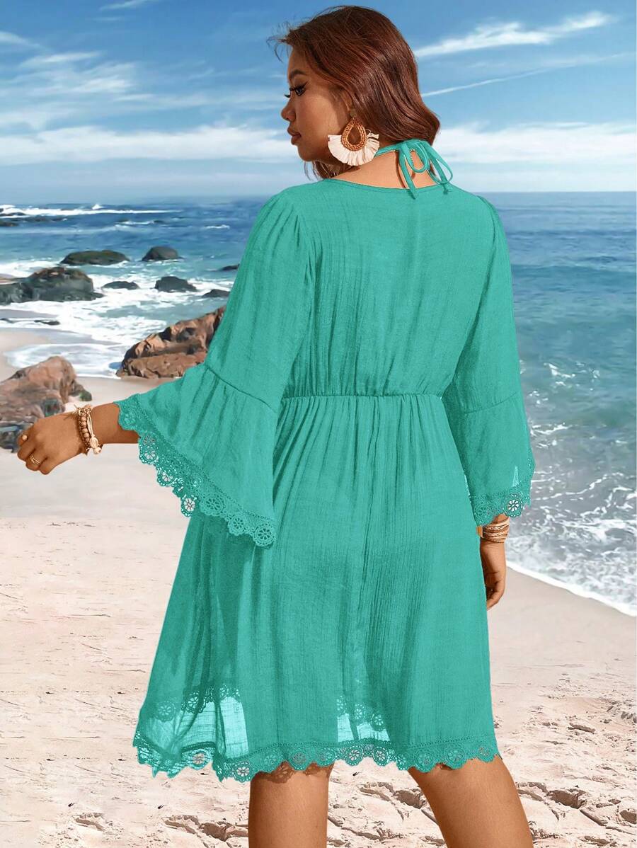 Saída de Praia Plus Size com Renda nas Barras