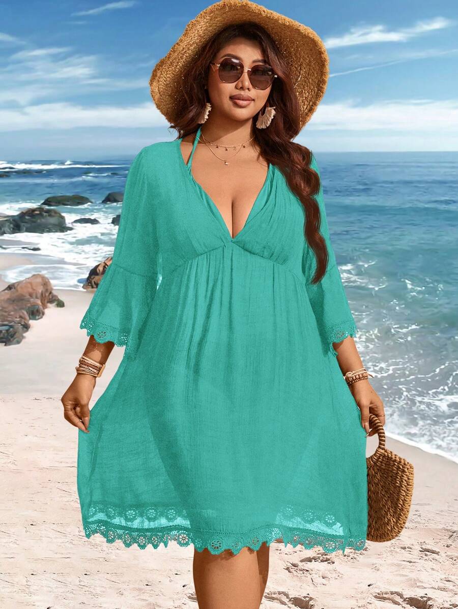 Saída de Praia Plus Size com Renda nas Barras