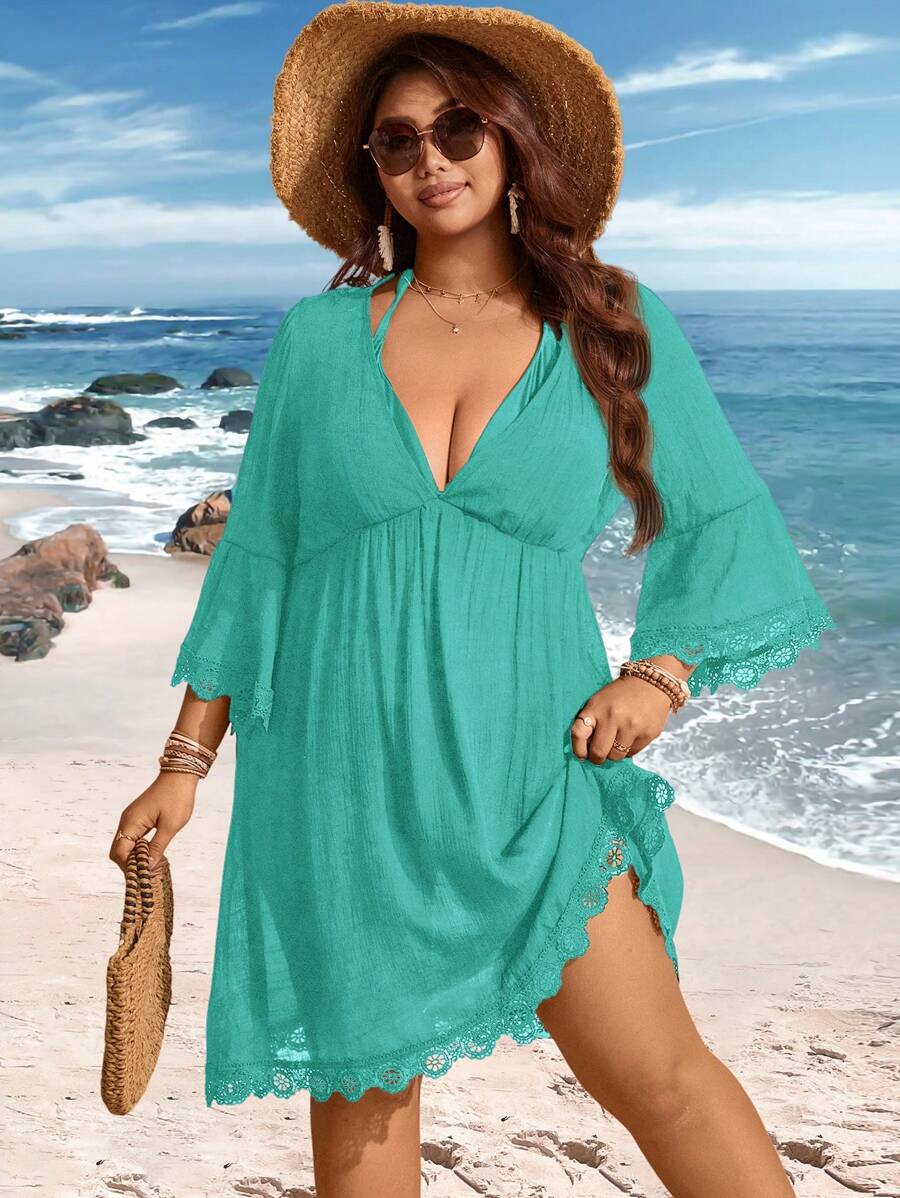 Saída de Praia Plus Size com Renda nas Barras
