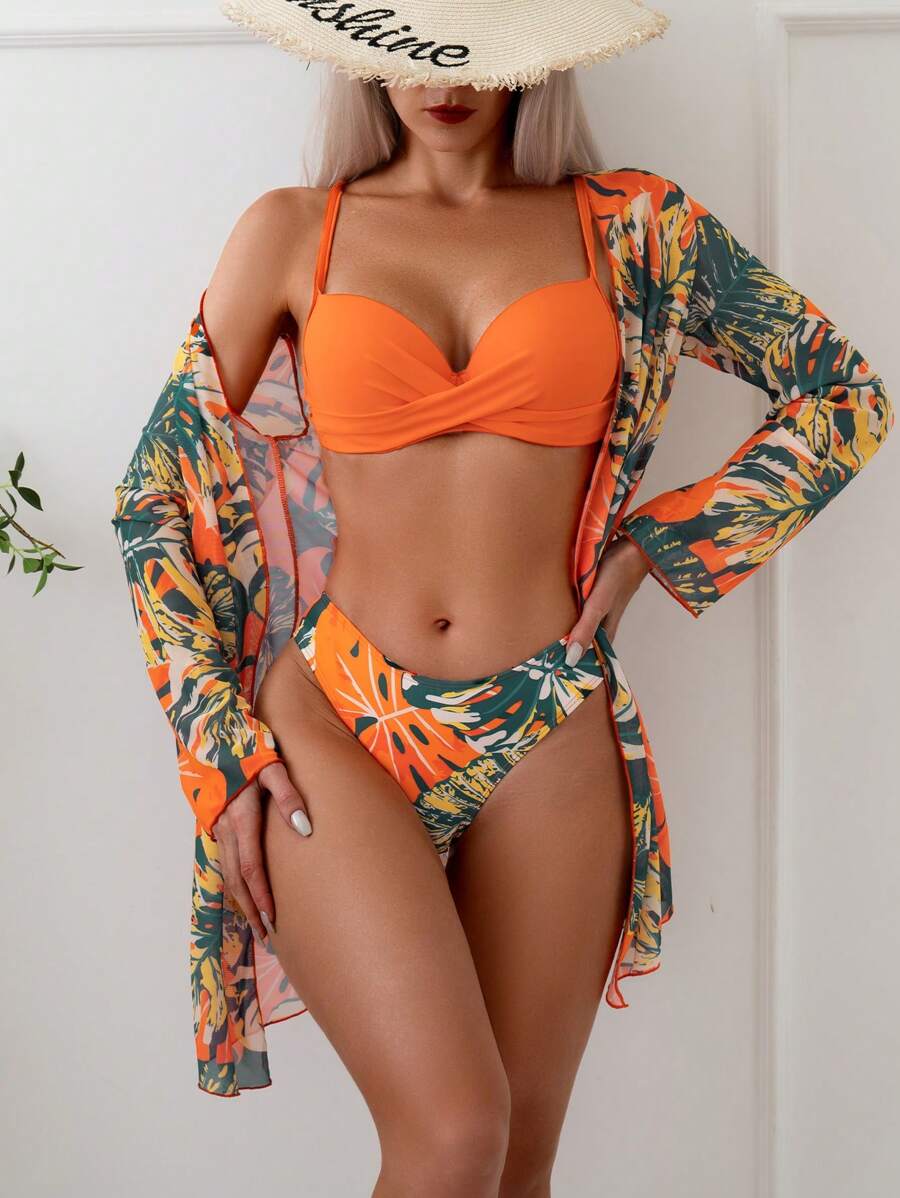 Conjunto Biquíni com Saída Estampada Solar 3 Peças
