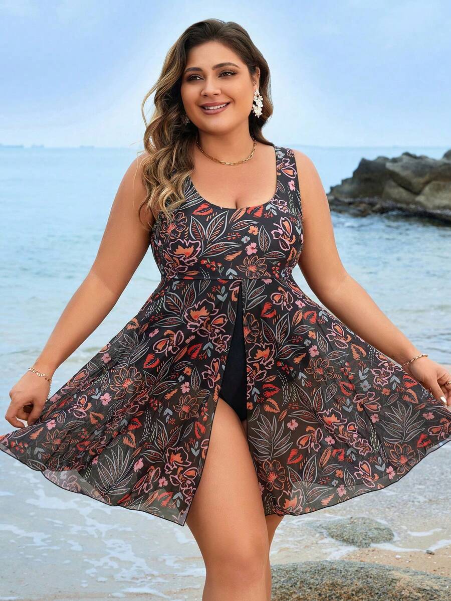 Saída de Praia Floral Plus Size