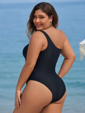 Maiô Plus Size One Shoulder Mesh