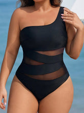 Maiô Plus Size One Shoulder Mesh