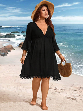Saída de Praia Plus Size com Renda nas Barras