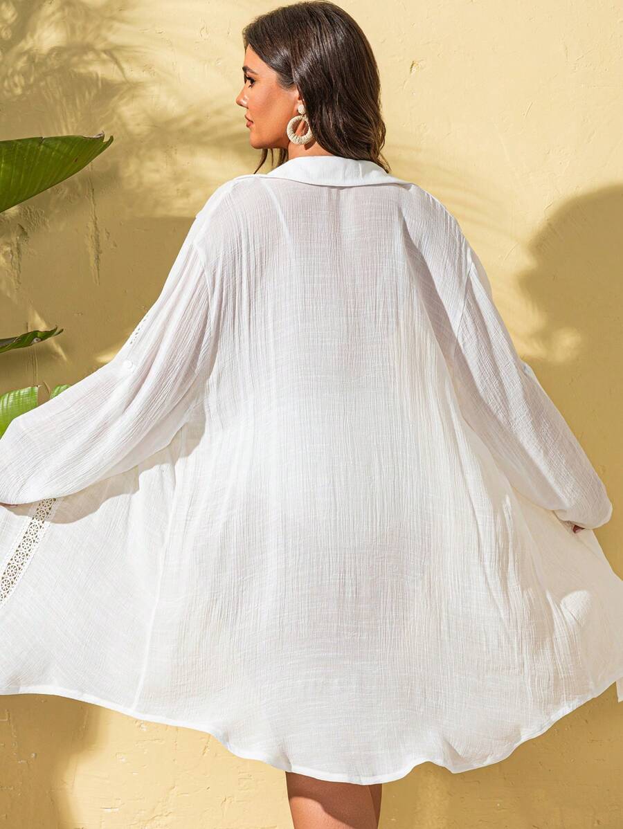 Saída de Praia Camisa Rendada Longa