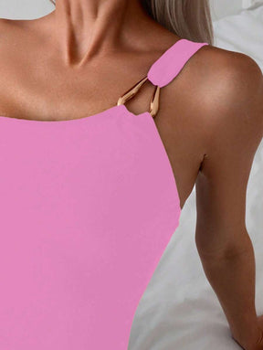 Maiô Ombro Único com Detalhe Dourado