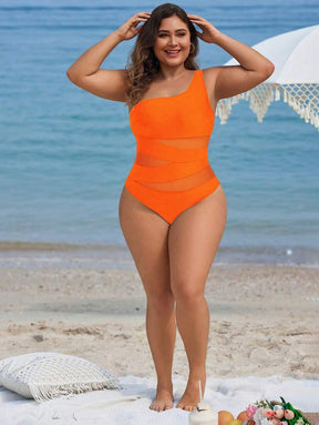 Maiô Plus Size One Shoulder Mesh