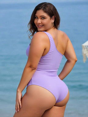 Maiô Plus Size One Shoulder Mesh