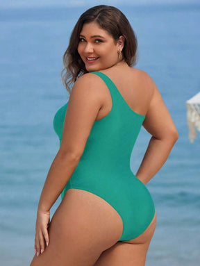 Maiô Plus Size One Shoulder Mesh
