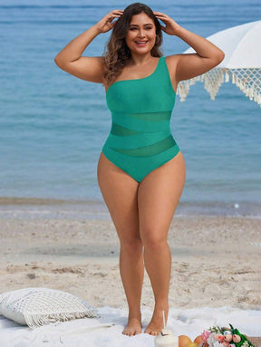 Maiô Plus Size One Shoulder Mesh